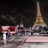 Whole Night City Wallpaper Murals for Living Room Eiffel Tower Wall Decor in Black, Stain Resistant Clearhalo 'Wall Decor' 'Wall Mural' 1274431