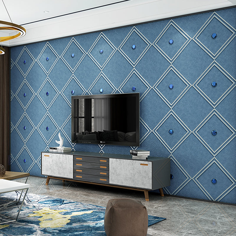 Flock Moisture Resistant Wallpaper Contemporary Trellis Patterned Wall Art for Living Room Dark Blue Clearhalo 'Modern wall decor' 'Modern' 'Wallpaper' Wall Decor' 1274537