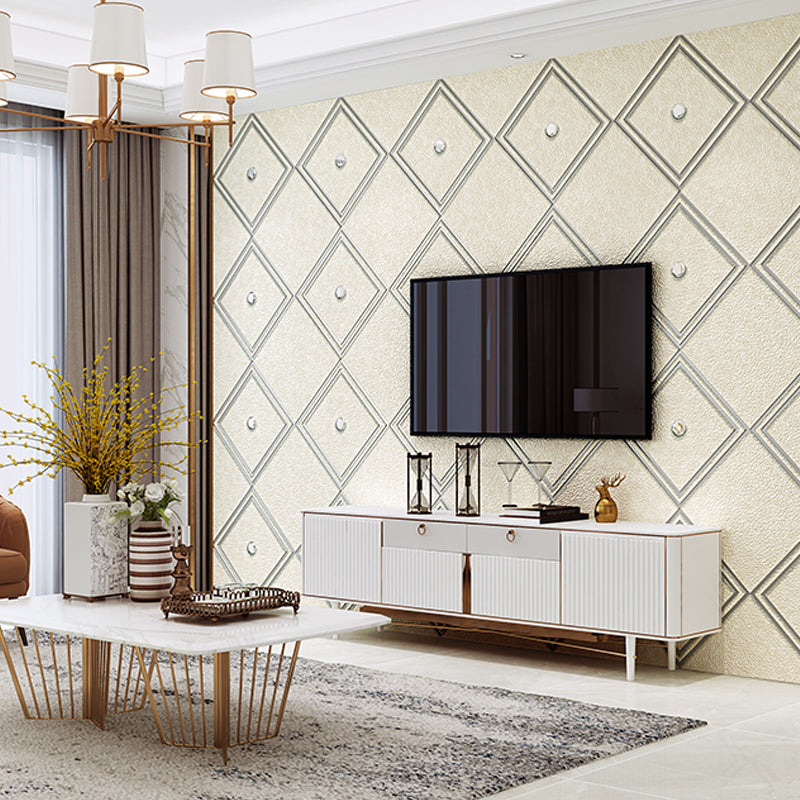 Flock Moisture Resistant Wallpaper Contemporary Trellis Patterned Wall Art for Living Room Beige Clearhalo 'Modern wall decor' 'Modern' 'Wallpaper' Wall Decor' 1274543