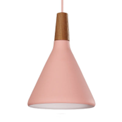 Macaron Funnel Shape Pendant Lamp Metal Single Light Hanging Light for Bedroom Bathroom Pink Clearhalo 'Ceiling Lights' 'Modern Pendants' 'Modern' 'Pendant Lights' 'Pendants' Lighting' 127462