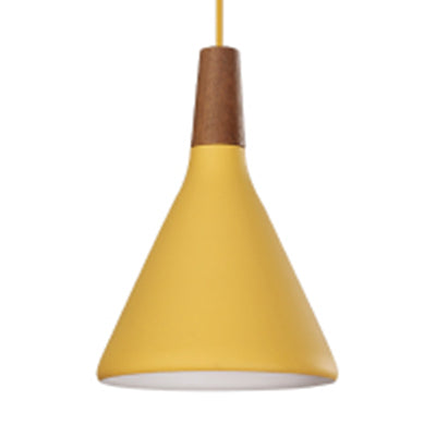 Macaron Funnel Shape Pendant Lamp Metal Single Light Hanging Light for Bedroom Bathroom Yellow Clearhalo 'Ceiling Lights' 'Modern Pendants' 'Modern' 'Pendant Lights' 'Pendants' Lighting' 127465