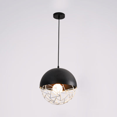 Hollow Design Metal Sphere Pendant Light Fixture 1 Bulb Contemporary Suspended Light in Black/White Black Clearhalo 'Ceiling Lights' 'Modern Pendants' 'Modern' 'Pendant Lights' 'Pendants' Lighting' 127548