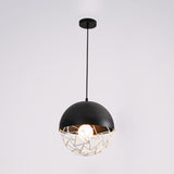 Hollow Design Metal Sphere Pendant Light Fixture 1 Bulb Contemporary Suspended Light in Black/White Black Clearhalo 'Ceiling Lights' 'Modern Pendants' 'Modern' 'Pendant Lights' 'Pendants' Lighting' 127548