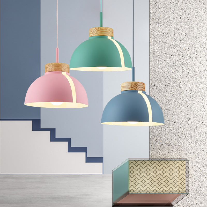 Nordic 1 Light Suspension Light with Metal Shade Pink/White/Black Dome Ceiling Pendant Light Clearhalo 'Ceiling Lights' 'Modern Pendants' 'Modern' 'Pendant Lights' 'Pendants' Lighting' 127607