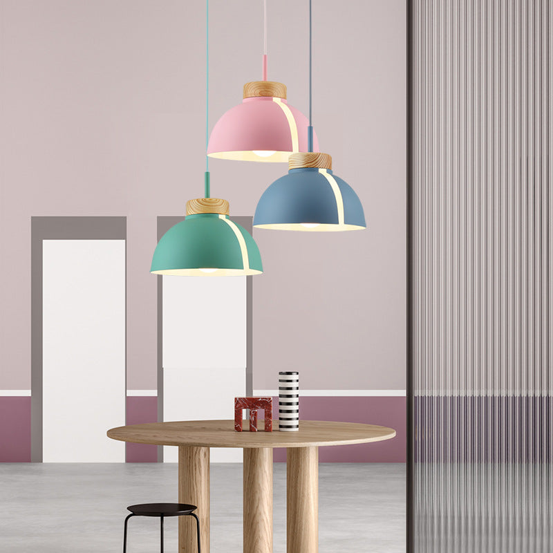 Nordic 1 Light Suspension Light with Metal Shade Pink/White/Black Dome Ceiling Pendant Light Clearhalo 'Ceiling Lights' 'Modern Pendants' 'Modern' 'Pendant Lights' 'Pendants' Lighting' 127608