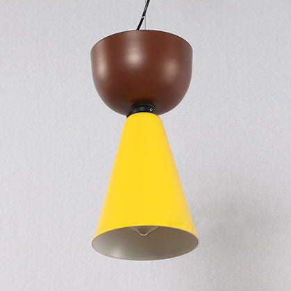 Double Cone Ceiling Pendant Light Nordic Metal 1 Light Green and Pink/Blue and Black/Brown and Yellow Hanging Light Brown-Yellow Clearhalo 'Ceiling Lights' 'Modern Pendants' 'Modern' 'Pendant Lights' 'Pendants' Lighting' 127623