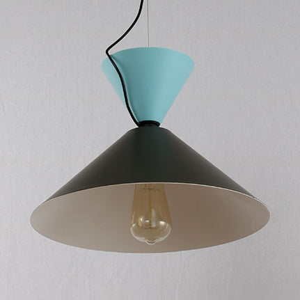 Double Cone Ceiling Pendant Light Nordic Metal 1 Light Green and Pink/Blue and Black/Brown and Yellow Hanging Light Blue-Black Clearhalo 'Ceiling Lights' 'Modern Pendants' 'Modern' 'Pendant Lights' 'Pendants' Lighting' 127625