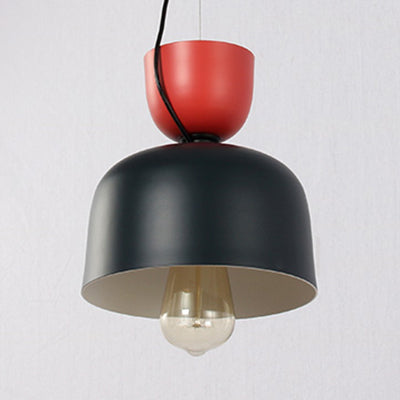 Double Cone Ceiling Pendant Light Nordic Metal 1 Light Green and Pink/Blue and Black/Brown and Yellow Hanging Light Red-Black Clearhalo 'Ceiling Lights' 'Modern Pendants' 'Modern' 'Pendant Lights' 'Pendants' Lighting' 127626