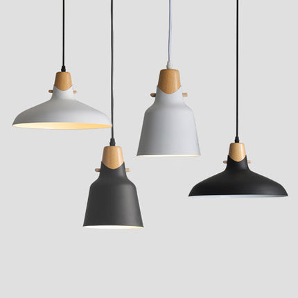 Contemporary Wood Finish Hanging Light Fixture Single Light Metal Shade Suspension Lighting over Dining Table Clearhalo 'Ceiling Lights' 'Modern Pendants' 'Modern' 'Pendant Lights' 'Pendants' Lighting' 127629