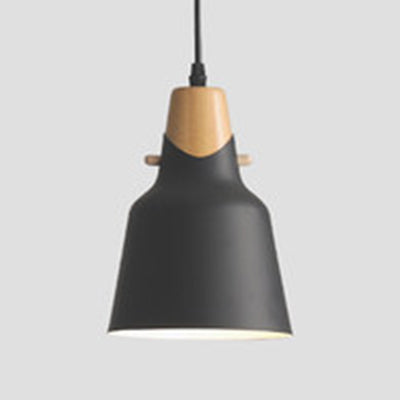 Contemporary Wood Finish Hanging Light Fixture Single Light Metal Shade Suspension Lighting over Dining Table Black 8.5" Clearhalo 'Ceiling Lights' 'Modern Pendants' 'Modern' 'Pendant Lights' 'Pendants' Lighting' 127630