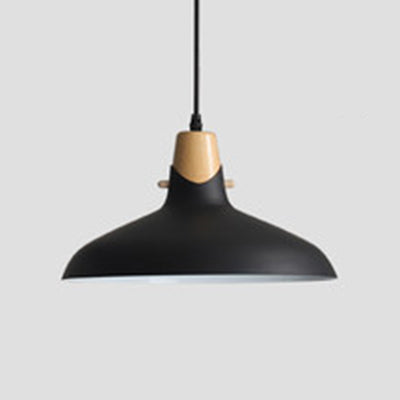 Contemporary Wood Finish Hanging Light Fixture Single Light Metal Shade Suspension Lighting over Dining Table Black 14" Clearhalo 'Ceiling Lights' 'Modern Pendants' 'Modern' 'Pendant Lights' 'Pendants' Lighting' 127632