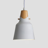 Contemporary Wood Finish Hanging Light Fixture Single Light Metal Shade Suspension Lighting over Dining Table White 8.5" Clearhalo 'Ceiling Lights' 'Modern Pendants' 'Modern' 'Pendant Lights' 'Pendants' Lighting' 127633