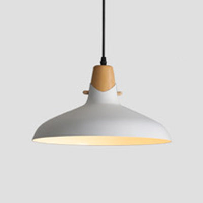 Contemporary Wood Finish Hanging Light Fixture Single Light Metal Shade Suspension Lighting over Dining Table White 14" Clearhalo 'Ceiling Lights' 'Modern Pendants' 'Modern' 'Pendant Lights' 'Pendants' Lighting' 127634