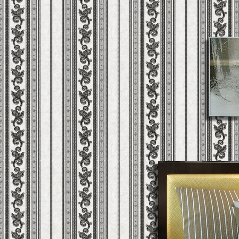 3D Striped Wallpaper Pastel Color Floral Embroidered Wall Covering for Dining Room Black-White Clearhalo 'Wall Decor' 'Wallpaper' 1276769