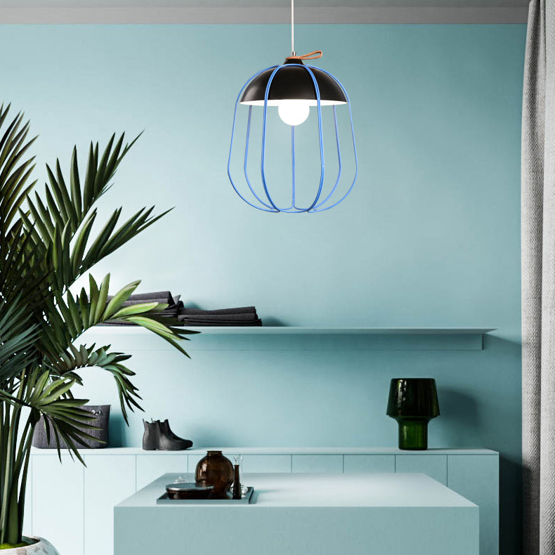 Wire Guard Single Pendant Light Nordic Metal Hanging Ceiling Light in Black/Blue/Orange Clearhalo 'Ceiling Lights' 'Modern Pendants' 'Modern' 'Pendant Lights' 'Pendants' Lighting' 127737