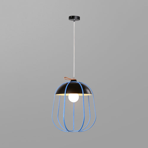 Wire Guard Single Pendant Light Nordic Metal Hanging Ceiling Light in Black/Blue/Orange Black Clearhalo 'Ceiling Lights' 'Modern Pendants' 'Modern' 'Pendant Lights' 'Pendants' Lighting' 127738