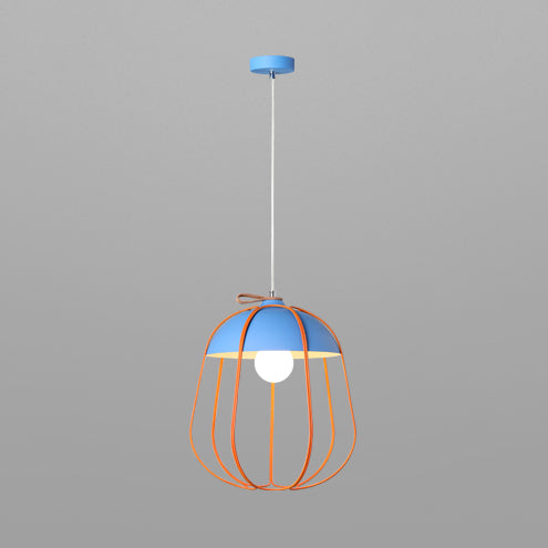 Wire Guard Single Pendant Light Nordic Metal Hanging Ceiling Light in Black/Blue/Orange Blue Clearhalo 'Ceiling Lights' 'Modern Pendants' 'Modern' 'Pendant Lights' 'Pendants' Lighting' 127740