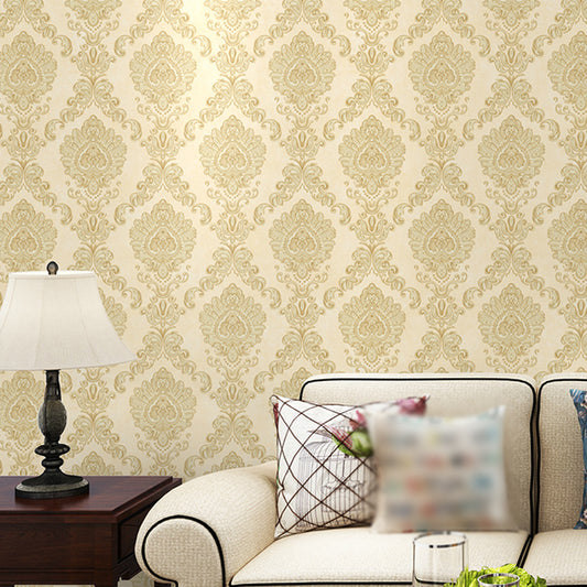 Nostalgic Damask Wallpaper Roll 3D Embossed Waterproof Light-Color Wall Decor for Bedroom Yellow Clearhalo 'Vintage wall decor' 'Vintage' 'Wallpaper' Wall Decor' 1277401