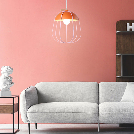 Wire Guard Single Pendant Light Nordic Metal Hanging Ceiling Light in Black/Blue/Orange Clearhalo 'Ceiling Lights' 'Modern Pendants' 'Modern' 'Pendant Lights' 'Pendants' Lighting' 127741