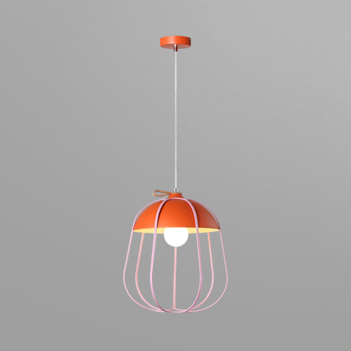 Wire Guard Single Pendant Light Nordic Metal Hanging Ceiling Light in Black/Blue/Orange Orange Clearhalo 'Ceiling Lights' 'Modern Pendants' 'Modern' 'Pendant Lights' 'Pendants' Lighting' 127742