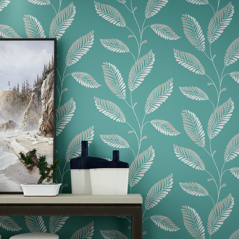 Plant Leaves Printed Wallpaper Roll Contemporary Flock Wall Decor in Pastel Color Navy Clearhalo 'Modern wall decor' 'Modern' 'Wallpaper' Wall Decor' 1277514