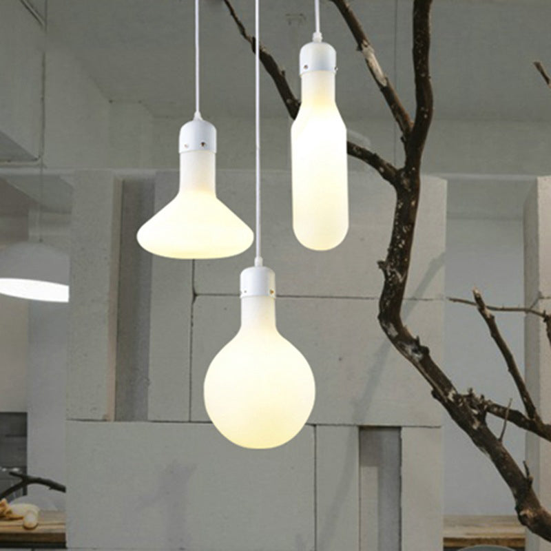 Modern 1 Light Pendant Lighting with White Glass Shade Silver Ball/Cone/Pill-Shaped Hanging Lamp Kit Clearhalo 'Ceiling Lights' 'Glass shade' 'Glass' 'Modern Pendants' 'Modern' 'Pendant Lights' 'Pendants' Lighting' 127818