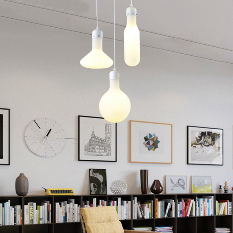 Modern 1 Light Pendant Lighting with White Glass Shade Silver Ball/Cone/Pill-Shaped Hanging Lamp Kit Clearhalo 'Ceiling Lights' 'Glass shade' 'Glass' 'Modern Pendants' 'Modern' 'Pendant Lights' 'Pendants' Lighting' 127819