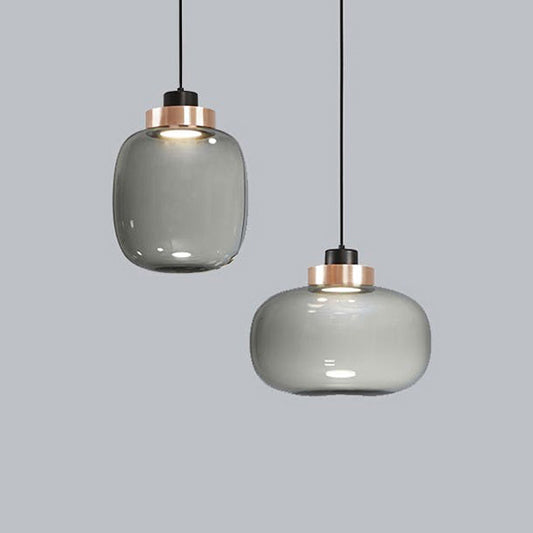 Smoky Drum/Cylindrical Suspension Pendant Post Modern 7"/8.5" Wide Led Glass Hanging Light Kit in White/Warm Light Clearhalo 'Ceiling Lights' 'Glass shade' 'Glass' 'Modern Pendants' 'Modern' 'Pendant Lights' 'Pendants' Lighting' 127957