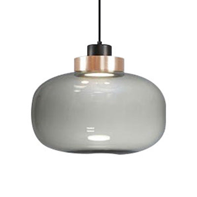 Smoky Drum/Cylindrical Suspension Pendant Post Modern 7"/8.5" Wide Led Glass Hanging Light Kit in White/Warm Light Smoke Gray 8.5" Clearhalo 'Ceiling Lights' 'Glass shade' 'Glass' 'Modern Pendants' 'Modern' 'Pendant Lights' 'Pendants' Lighting' 127961