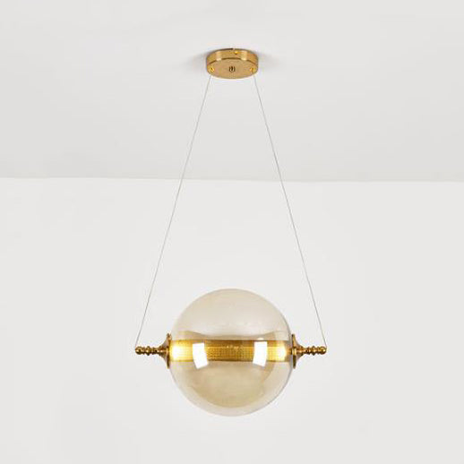 Ball Pendant Lighting Post-Modernist Amber/Smoke/Tan Glass 1 Light Bedroom Led Ceiling Hung Fixture Amber Clearhalo 'Ceiling Lights' 'Glass shade' 'Glass' 'Modern Pendants' 'Modern' 'Pendant Lights' 'Pendants' Lighting' 127989