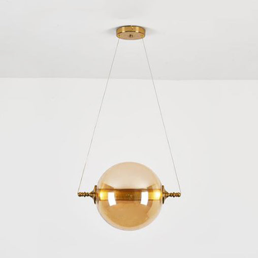 Ball Pendant Lighting Post-Modernist Amber/Smoke/Tan Glass 1 Light Bedroom Led Ceiling Hung Fixture Tan Clearhalo 'Ceiling Lights' 'Glass shade' 'Glass' 'Modern Pendants' 'Modern' 'Pendant Lights' 'Pendants' Lighting' 127991