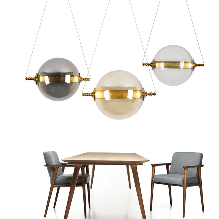 Ball Pendant Lighting Post-Modernist Amber/Smoke/Tan Glass 1 Light Bedroom Led Ceiling Hung Fixture Clearhalo 'Ceiling Lights' 'Glass shade' 'Glass' 'Modern Pendants' 'Modern' 'Pendant Lights' 'Pendants' Lighting' 127995