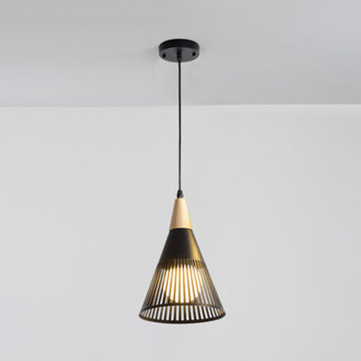 Modern Wood Finish Pendant Light with Cone Shade Hollow Design Metal Hanging Lamp for Restaurant Black Design 1 Clearhalo 'Ceiling Lights' 'Modern Pendants' 'Modern' 'Pendant Lights' 'Pendants' Lighting' 128038