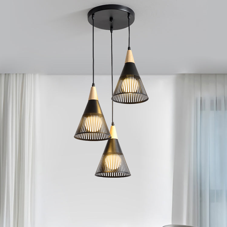 Modern Wood Finish Pendant Light with Cone Shade Hollow Design Metal Hanging Lamp for Restaurant Clearhalo 'Ceiling Lights' 'Modern Pendants' 'Modern' 'Pendant Lights' 'Pendants' Lighting' 128039