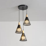 Modern Wood Finish Pendant Light with Cone Shade Hollow Design Metal Hanging Lamp for Restaurant Black Round Canopy Clearhalo 'Ceiling Lights' 'Modern Pendants' 'Modern' 'Pendant Lights' 'Pendants' Lighting' 128040