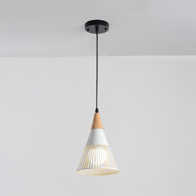 Modern Wood Finish Pendant Light with Cone Shade Hollow Design Metal Hanging Lamp for Restaurant White Design 1 Clearhalo 'Ceiling Lights' 'Modern Pendants' 'Modern' 'Pendant Lights' 'Pendants' Lighting' 128042