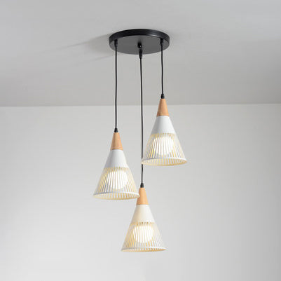 Modern Wood Finish Pendant Light with Cone Shade Hollow Design Metal Hanging Lamp for Restaurant White Round Canopy Clearhalo 'Ceiling Lights' 'Modern Pendants' 'Modern' 'Pendant Lights' 'Pendants' Lighting' 128043