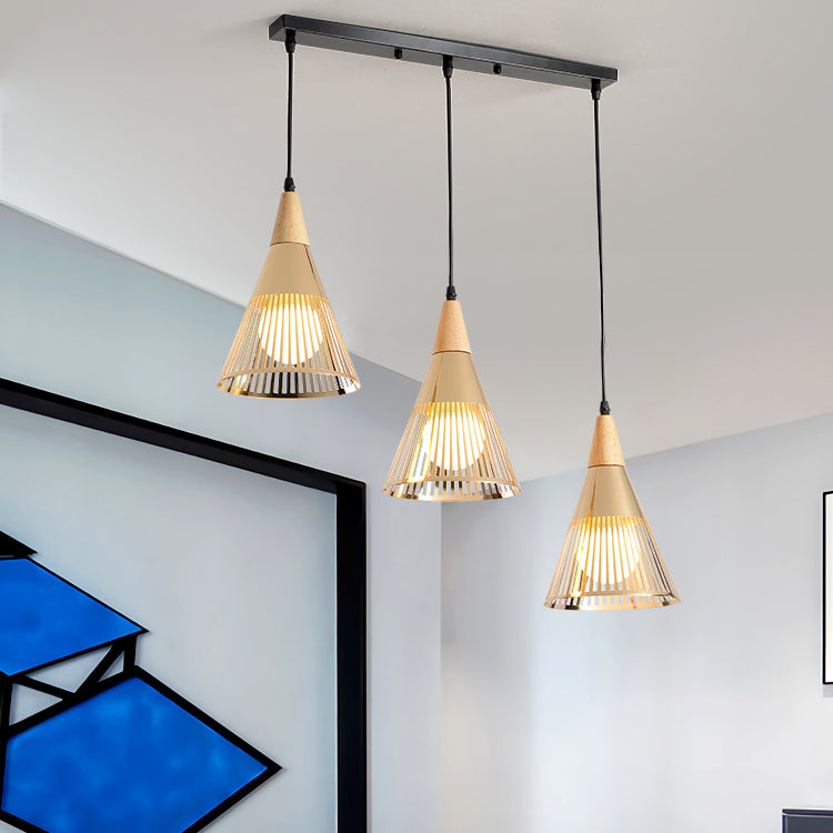 Gold Conical Ceiling Hanging Light Post Modern Metallic Overhead Lighting for Restaurant Cafe Clearhalo 'Ceiling Lights' 'Modern Pendants' 'Modern' 'Pendant Lights' 'Pendants' Lighting' 128060