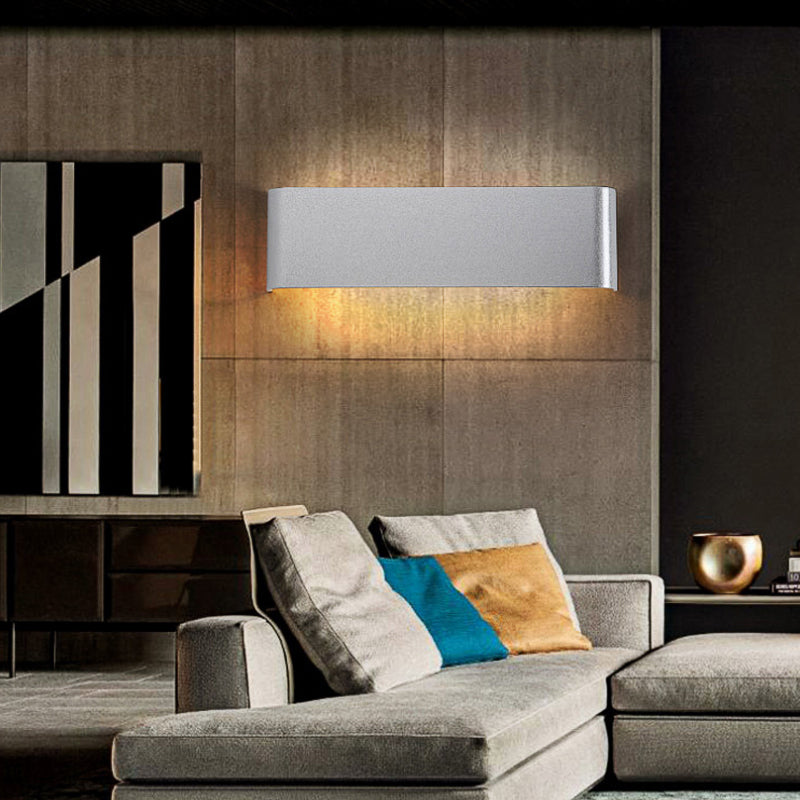 6"/10" Dia Rectangle Wall Light Minimalism Metal LED Living Room Wall Washer Lamp in Black/Silver, Warm/White Lighting Silver Clearhalo 'Cast Iron' 'Glass' 'Industrial' 'Modern wall lights' 'Modern' 'Tiffany' 'Traditional wall lights' 'Wall Lamps & Sconces' 'Wall Lights' Lighting' 128112