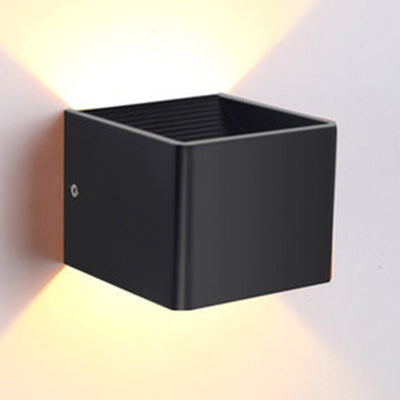 Cube Shade Sconce Light Minimalism Aluminum Warm/White Lighting LED Living Room Wall Mounted Light in Black/White Black Clearhalo 'Cast Iron' 'Glass' 'Industrial' 'Modern wall lights' 'Modern' 'Tiffany' 'Traditional wall lights' 'Wall Lamps & Sconces' 'Wall Lights' Lighting' 128171