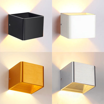 Cube Shade Sconce Light Minimalism Aluminum Warm/White Lighting LED Living Room Wall Mounted Light in Black/White Clearhalo 'Cast Iron' 'Glass' 'Industrial' 'Modern wall lights' 'Modern' 'Tiffany' 'Traditional wall lights' 'Wall Lamps & Sconces' 'Wall Lights' Lighting' 128174