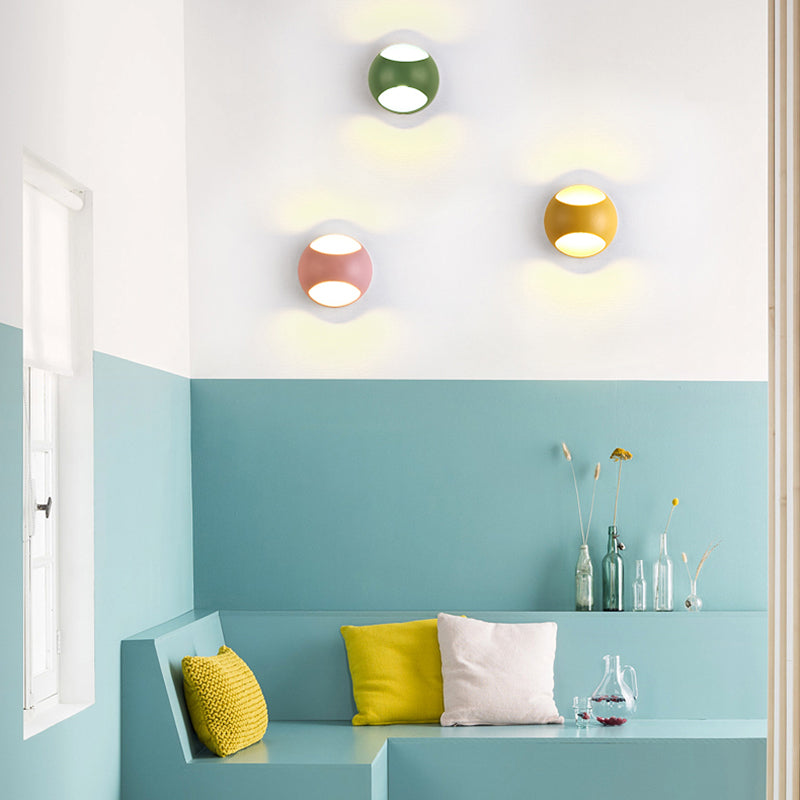 Round Wall Mounted Lamp Nordic Metal LED Sconce Light Fixture in Yellow/Grey/Green Clearhalo 'Cast Iron' 'Glass' 'Industrial' 'Modern wall lights' 'Modern' 'Tiffany' 'Traditional wall lights' 'Wall Lamps & Sconces' 'Wall Lights' Lighting' 128220
