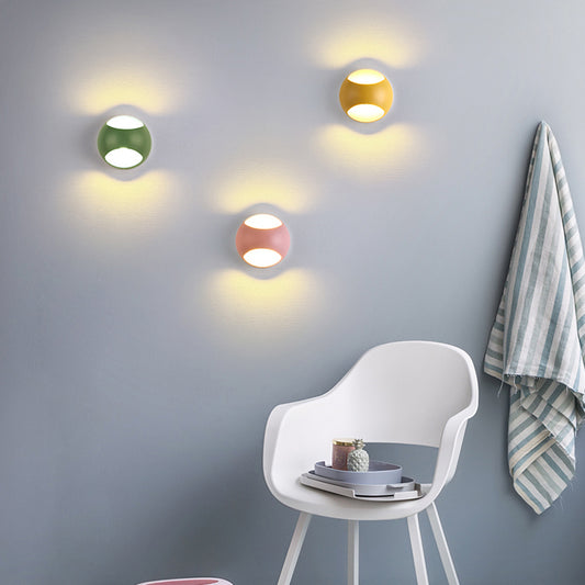 Round Wall Mounted Lamp Nordic Metal LED Sconce Light Fixture in Yellow/Grey/Green Clearhalo 'Cast Iron' 'Glass' 'Industrial' 'Modern wall lights' 'Modern' 'Tiffany' 'Traditional wall lights' 'Wall Lamps & Sconces' 'Wall Lights' Lighting' 128222