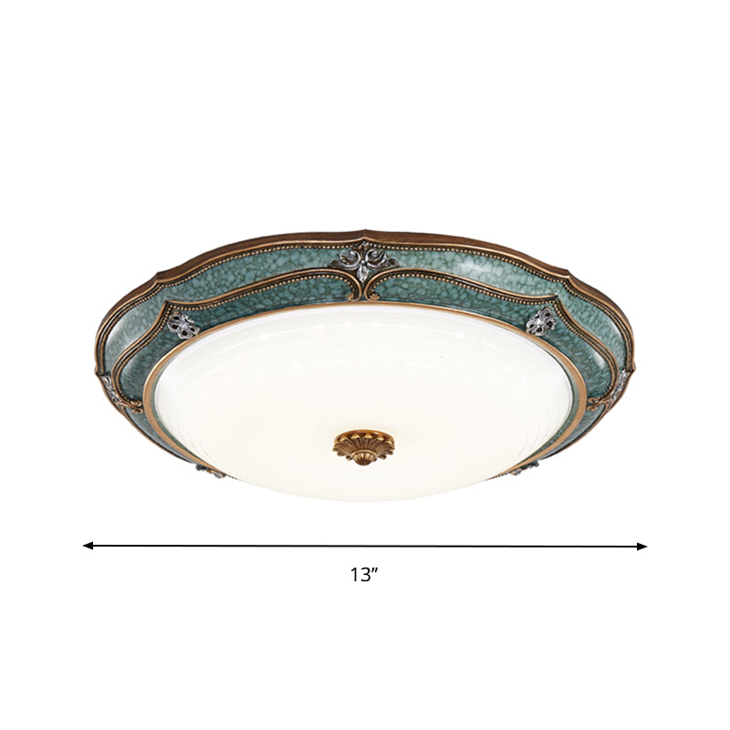 LED Dome Ceiling Mounted Fixture Antiqued Blue Finish Milky Glass Flush Lighting for Bedroom, 13"/16"/19.5" W Clearhalo 'Ceiling Lights' 'Close To Ceiling Lights' 'Close to ceiling' 'Flush mount' Lighting' 1283105