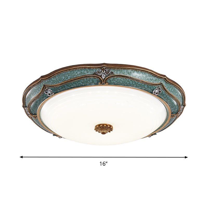 LED Dome Ceiling Mounted Fixture Antiqued Blue Finish Milky Glass Flush Lighting for Bedroom, 13"/16"/19.5" W Clearhalo 'Ceiling Lights' 'Close To Ceiling Lights' 'Close to ceiling' 'Flush mount' Lighting' 1283106