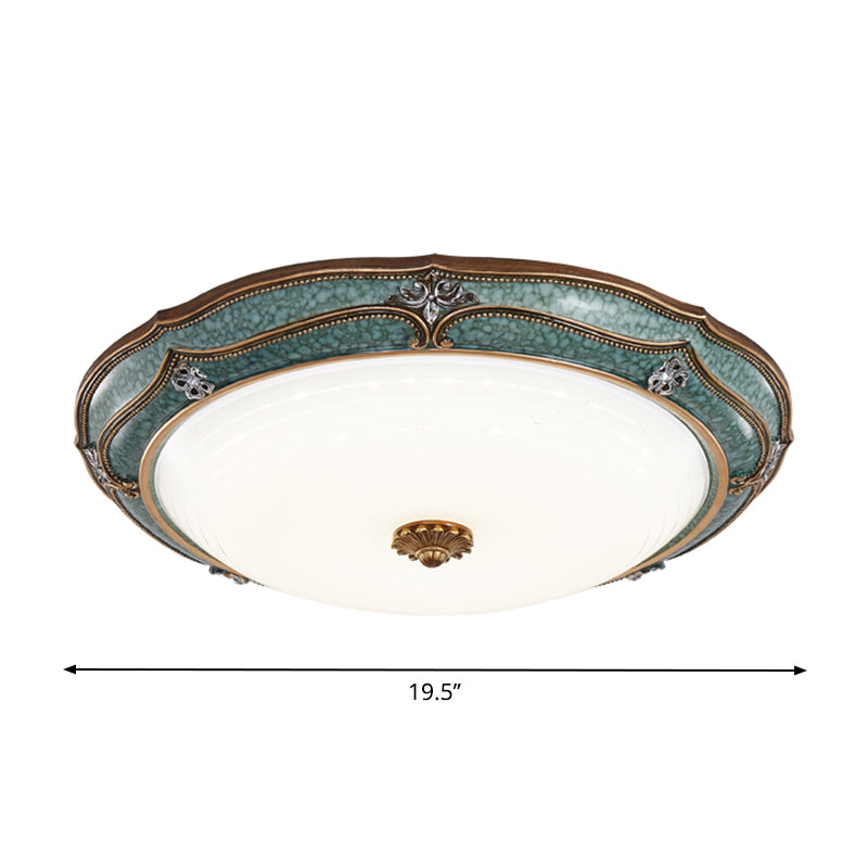 LED Dome Ceiling Mounted Fixture Antiqued Blue Finish Milky Glass Flush Lighting for Bedroom, 13"/16"/19.5" W Clearhalo 'Ceiling Lights' 'Close To Ceiling Lights' 'Close to ceiling' 'Flush mount' Lighting' 1283107