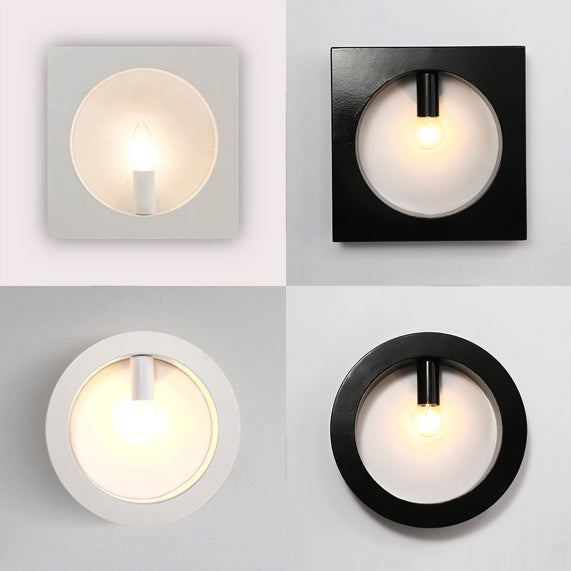 Squared/Rounded Shade Bathroom Wall Lighting Metal 1-Light Simplistic Stylish Wall Sconce Lamp in Black/White Clearhalo 'Cast Iron' 'Glass' 'Industrial' 'Modern wall lights' 'Modern' 'Tiffany' 'Traditional wall lights' 'Wall Lamps & Sconces' 'Wall Lights' Lighting' 128311