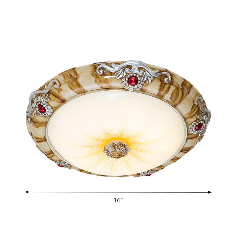 14"/16"/19.5" Width LED Flush Mount Countryside Domed Textured Glass Ceiling Lamp Fixture in Brown for Bedroom Clearhalo 'Ceiling Lights' 'Close To Ceiling Lights' 'Close to ceiling' 'Flush mount' Lighting' 1283112