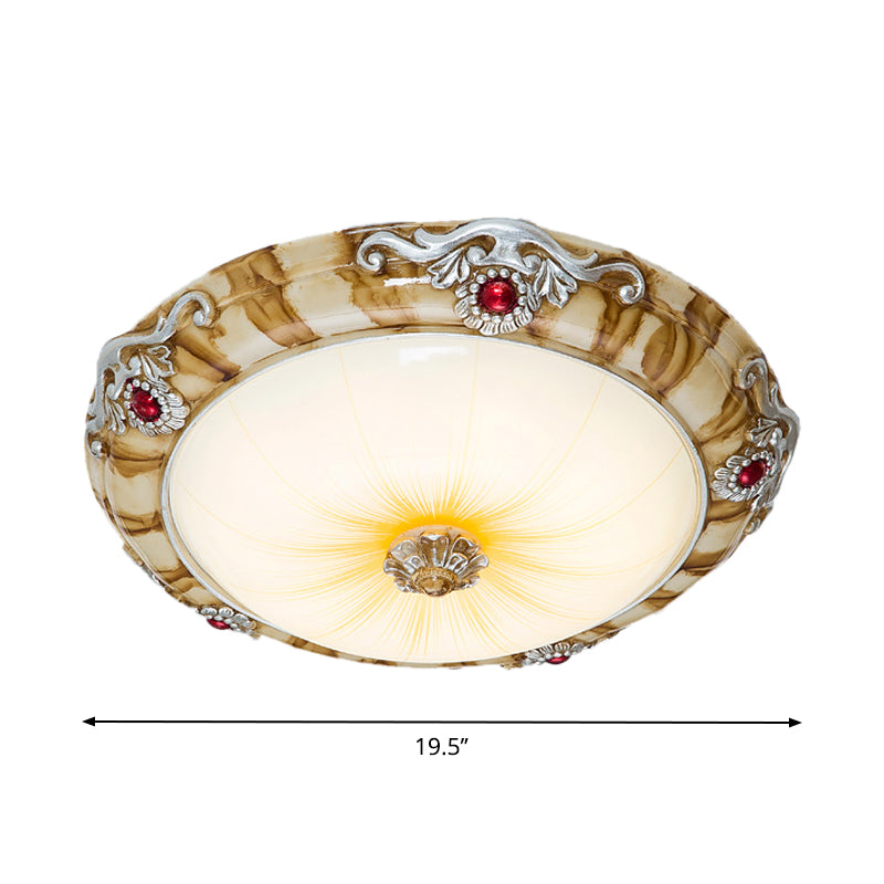 14"/16"/19.5" Width LED Flush Mount Countryside Domed Textured Glass Ceiling Lamp Fixture in Brown for Bedroom Clearhalo 'Ceiling Lights' 'Close To Ceiling Lights' 'Close to ceiling' 'Flush mount' Lighting' 1283113