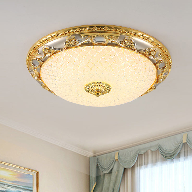 Gold Bowl Shaped Ceiling Flush Traditional Veined Glass 12.5"/15"/19" Wide LED Bedroom Flushmount Lighting Gold Clearhalo 'Ceiling Lights' 'Close To Ceiling Lights' 'Close to ceiling' 'Flush mount' Lighting' 1283220